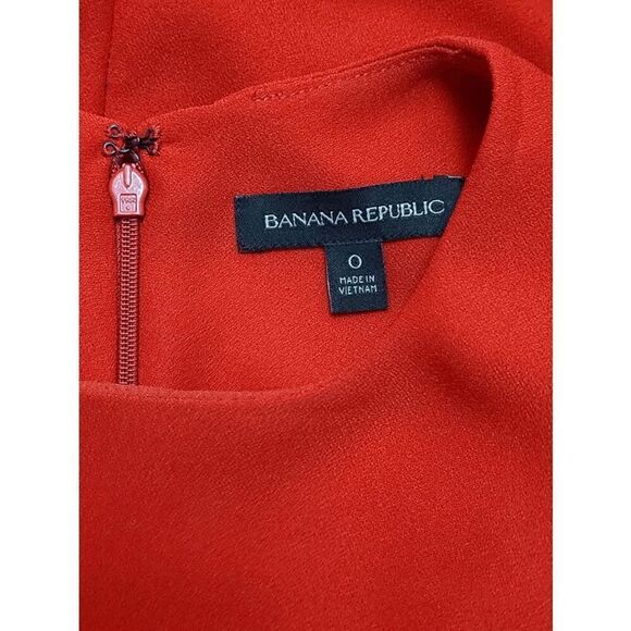 ❤️ BANANA REPUBLIC Ruffle 3/4 Sleeves Classy Shift Red Dress SIZE 0 - Picture 10 of 15